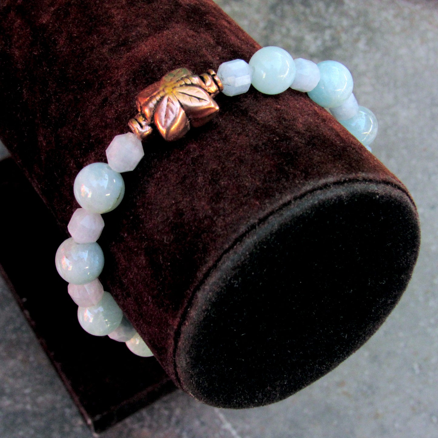 Aquamarine gemstone and Copper Butterfly stretch Bracelet