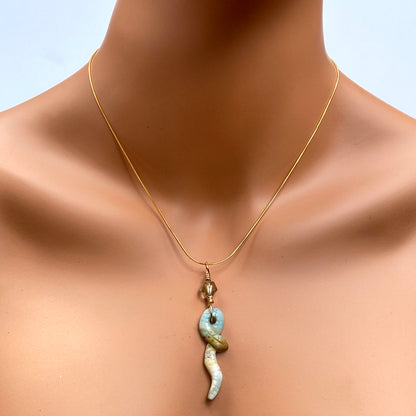 Amazonite Snake with Smoky Topaz gemstone on 18 kt Gold over Sterling Vermeil Necklace