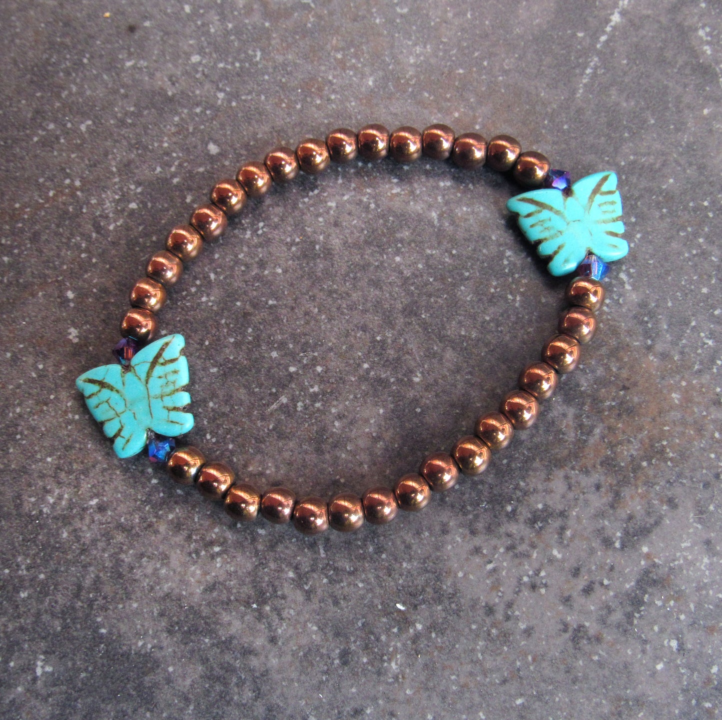 Copper Hematite w/ Howlite Butterfly and Swarovski Crystal