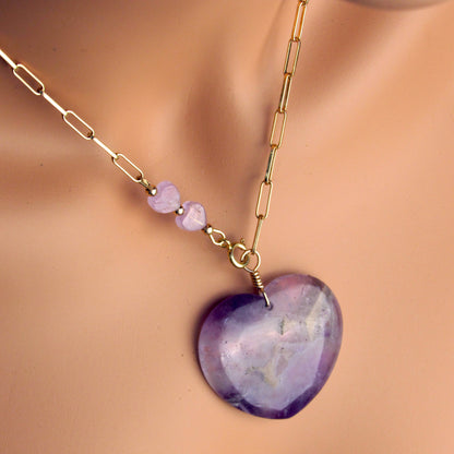 Amethyst Hearts and 14 kt GF Chain