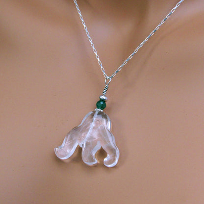 Clear Quartz Gemstone Octopus with Green Emerald and Sterling Silver on Sterling Silver Chain