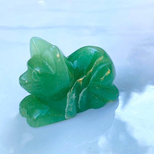 Natural Green Aventurine gemstone lying Cat