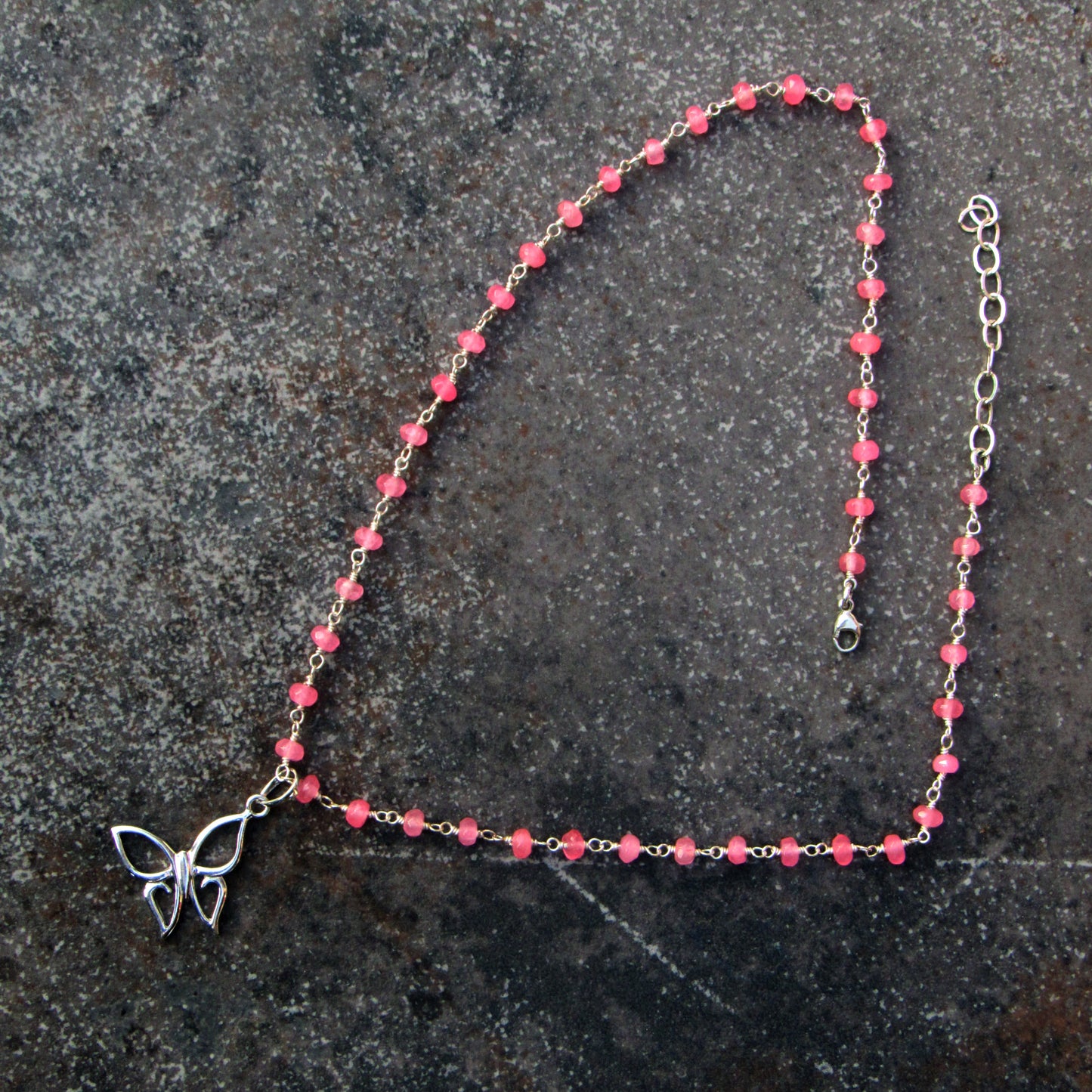 Pink Chalcedony and Sterling Silver Butterfly