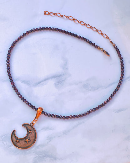 Garnet and Copper Moon Beaded Necklace