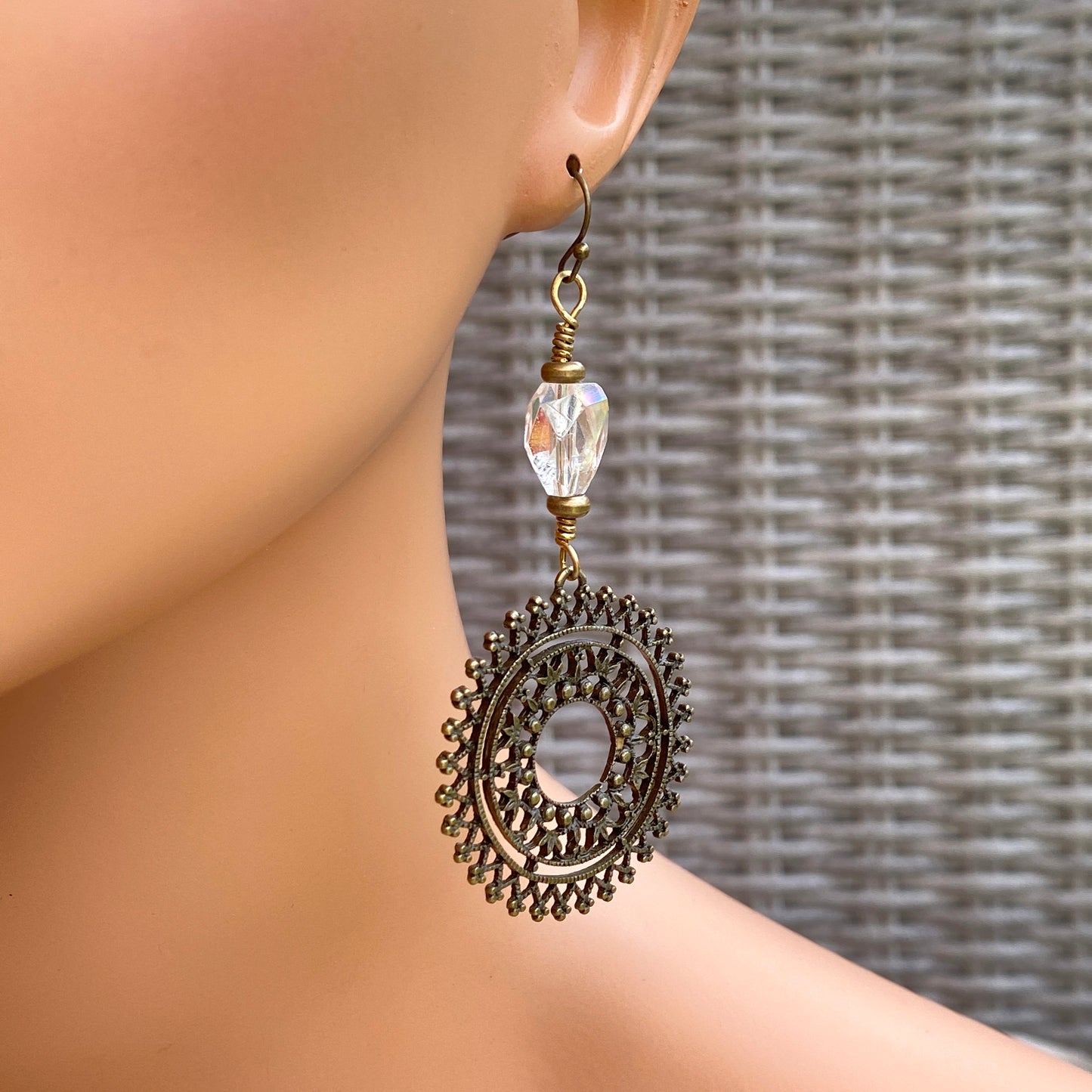 Quartz and Bronze sun design Earrings