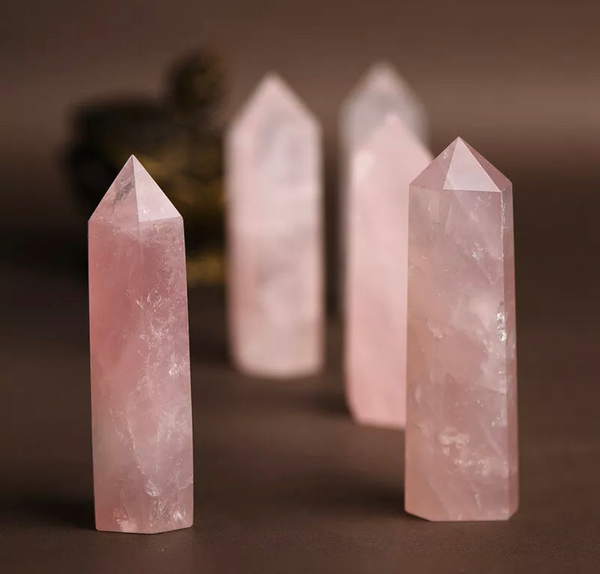 Pink Rose Quartz gemstone Crystal Point Wand Obelisk Natural Healing