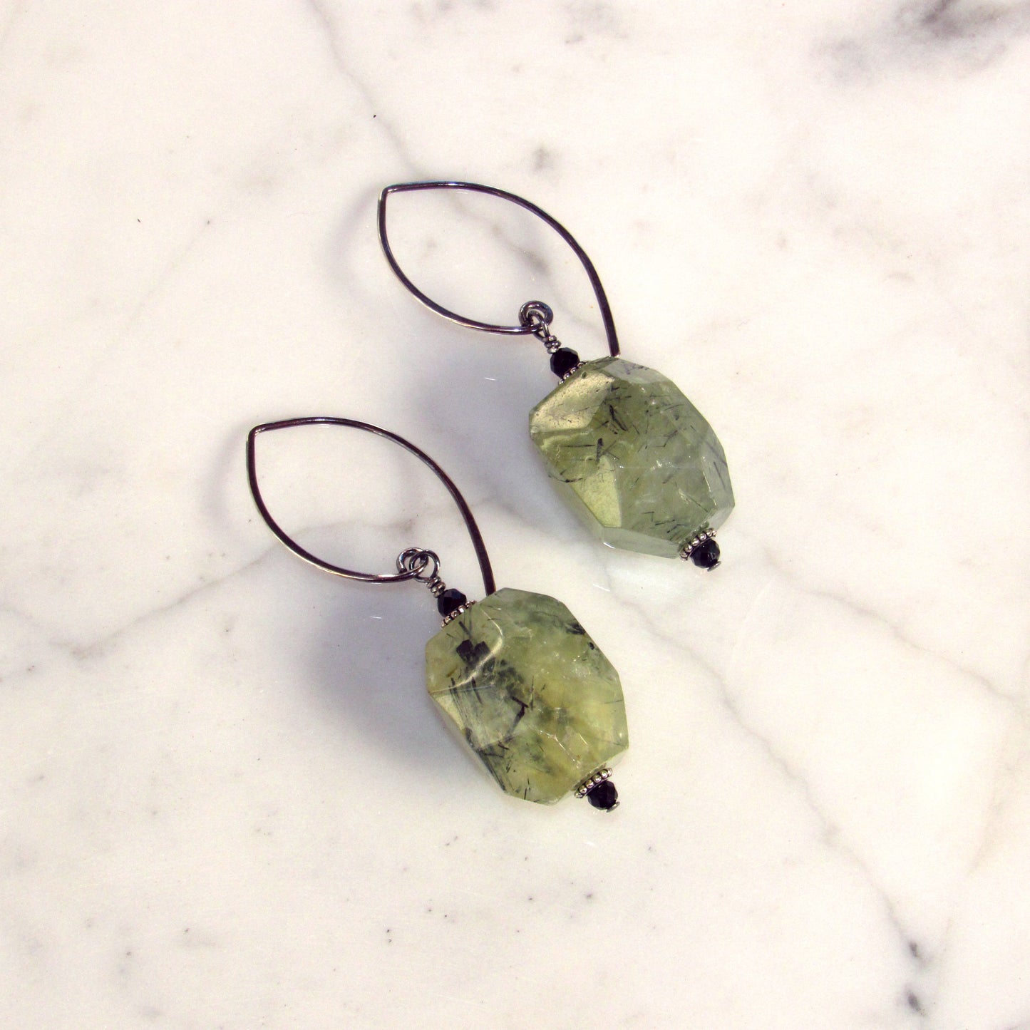 Prehnite and Oxidized Sterling Silver Drop Earrings