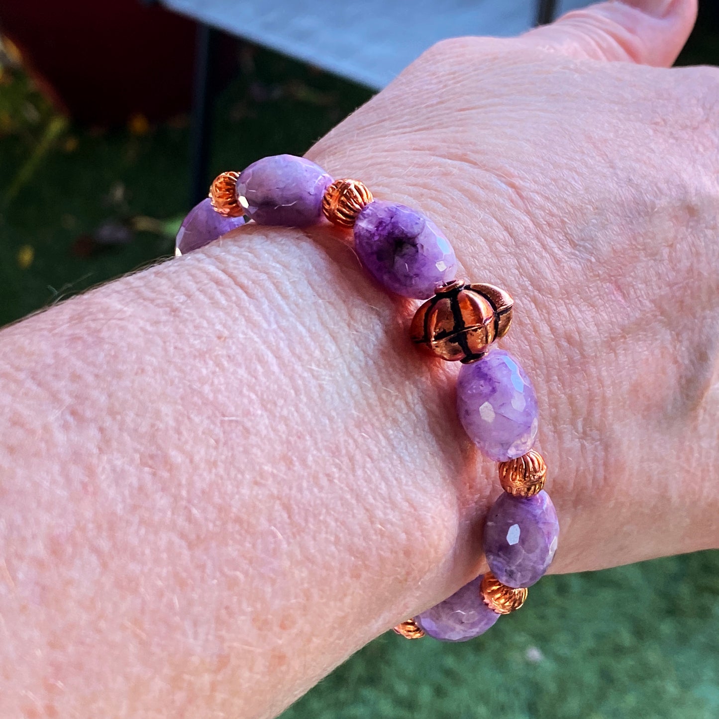 Charoite gemstone and Copper beaded Stretch bracelet