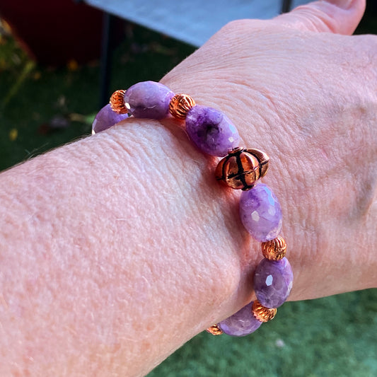 Charoite gemstone and Copper beaded Stretch bracelet