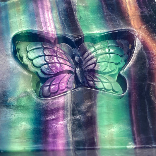 Natural Rainbow Fluorite Butterfly With Stand