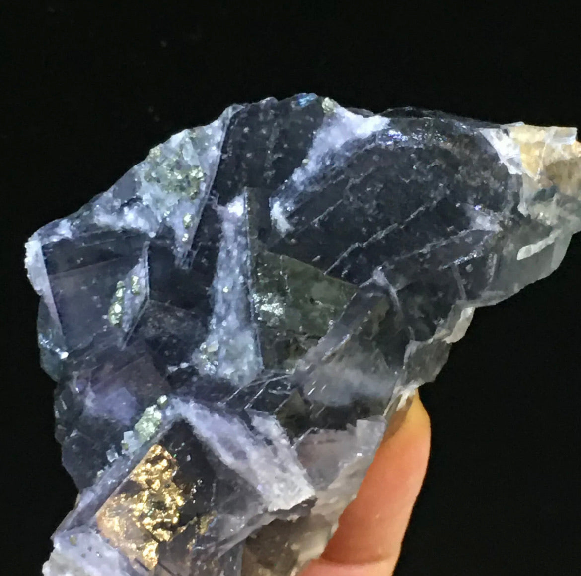 Natural Translucent Blue Trapezoidal Fluorite Pyrite Collectors Piece