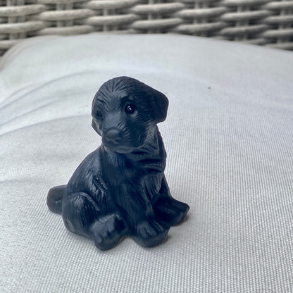 Natural black Obsidian gemstone carved Black Lab dog