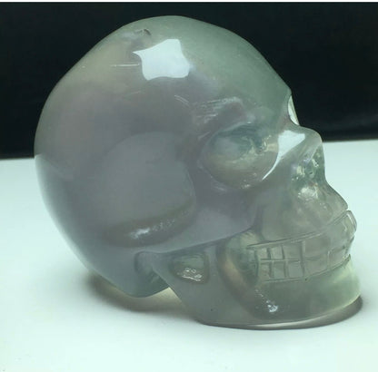 Exquisite fluorite gemstone carved Skull