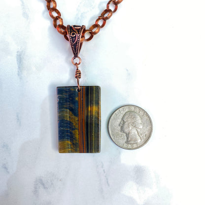 Tiger eye gemstone pendant on Copper Chain