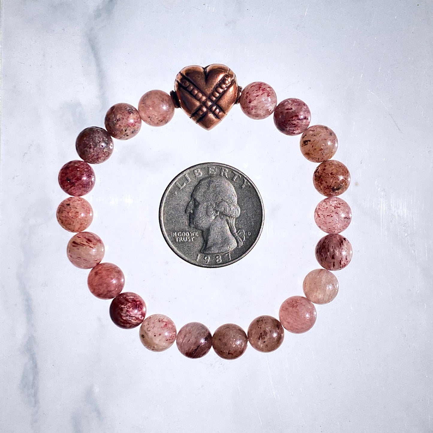 Strawberry Quartz and Copper Heart Bracelet