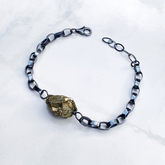 Raw Pyrite gemstone and Sterling Silver Bracelet