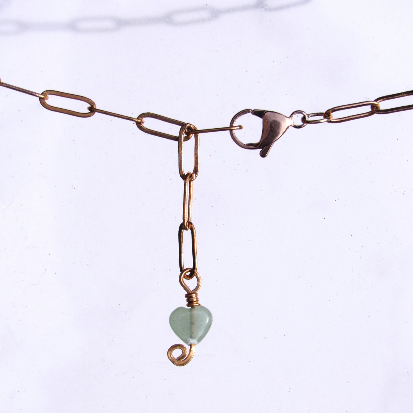 Green Aventurine gemstone carved Heart Lock on Brass Chain