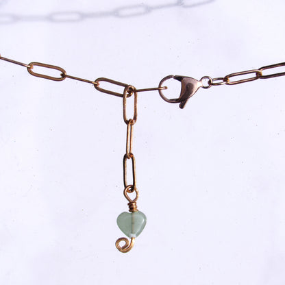 Green Aventurine gemstone carved Heart Lock on Brass Chain