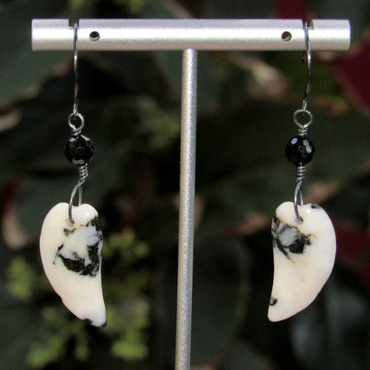 Zebra Jasper, Black Spinel, Oxidized Sterling Silver Drop Earrings