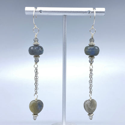 Labradorite, White Topaz Gemstone, and Sterling Silver Earrings