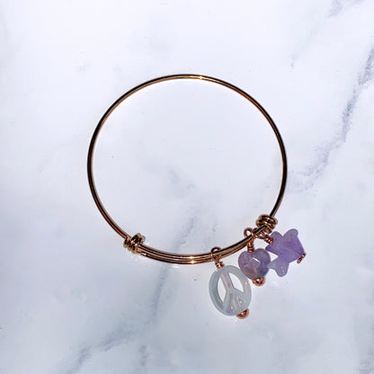 Peace and Love Amethyst gemstone Bangle Bracelet