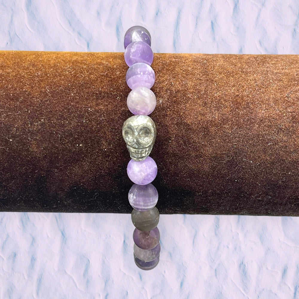 Amethyst and Pyrite Skull Bracelet