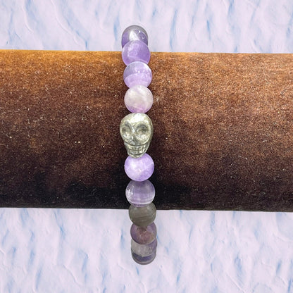 Amethyst and Pyrite Skull Bracelet