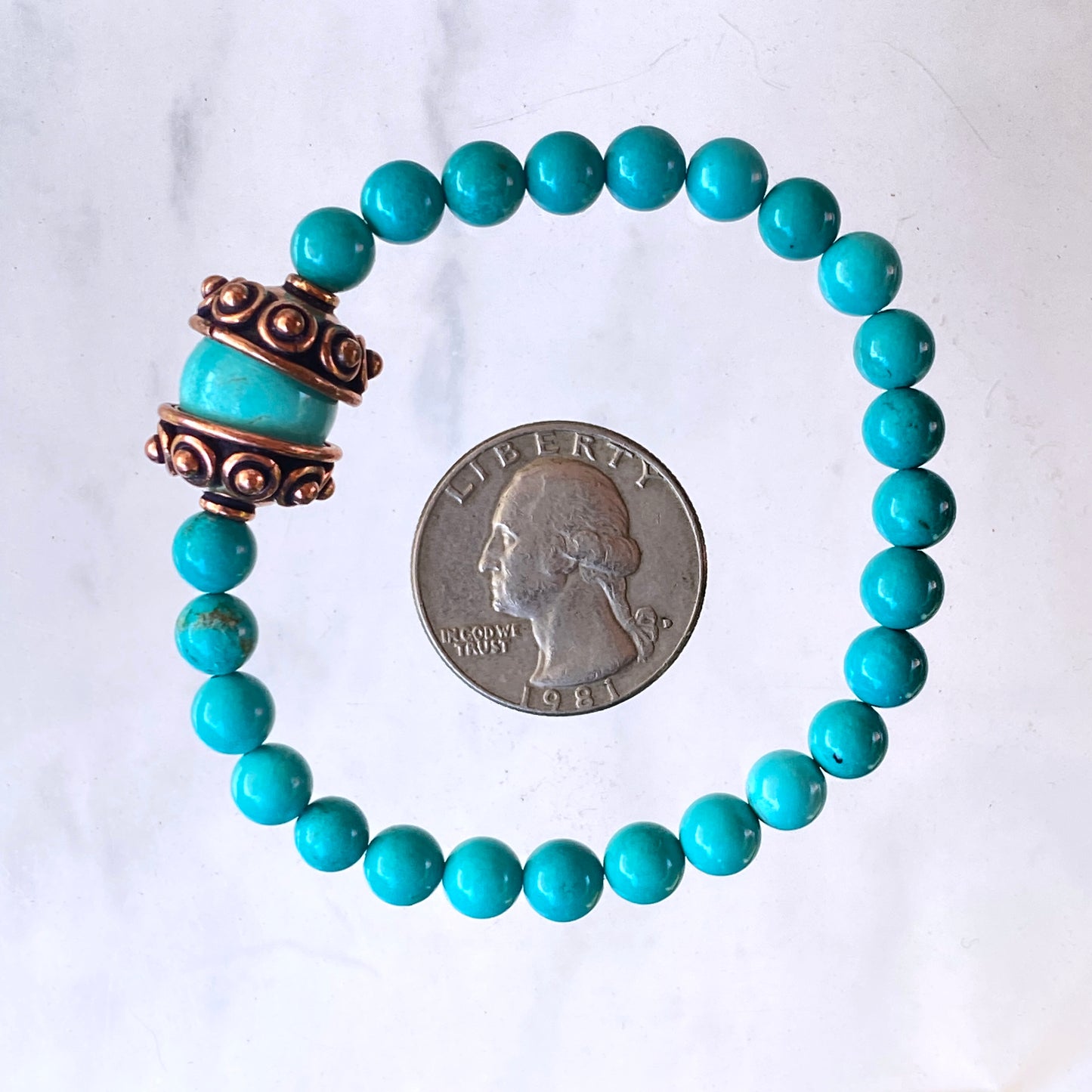 Turquoise gemstones and Copper Flower Beaded Bracelet