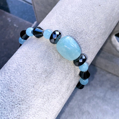 Aquamarine and Hematite gemstone stretch Bracelet