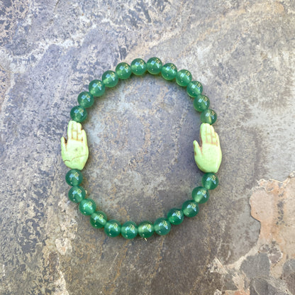 Jade and Howlite Gemstone Hamsa Bracelet