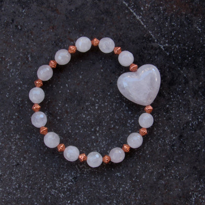 Copper and Rose Quartz gemstone Heart Beaded Bracelet