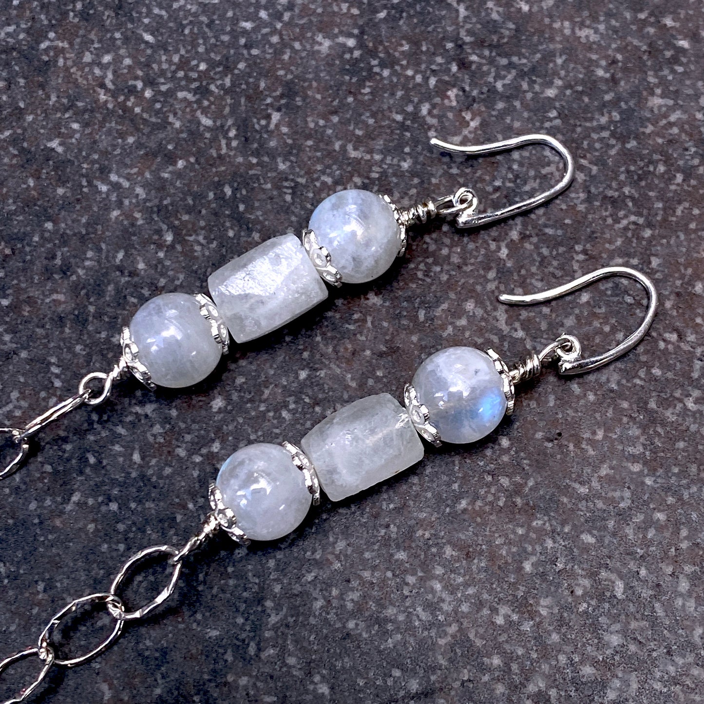 Moonstone And Sterling Silver Drop Earrings