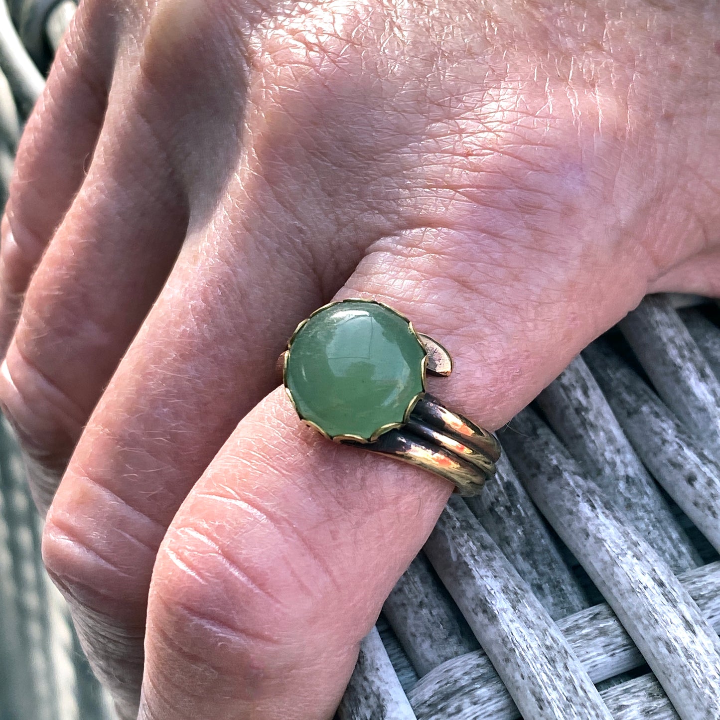 Green Aventurine gemstone and Brass Ring