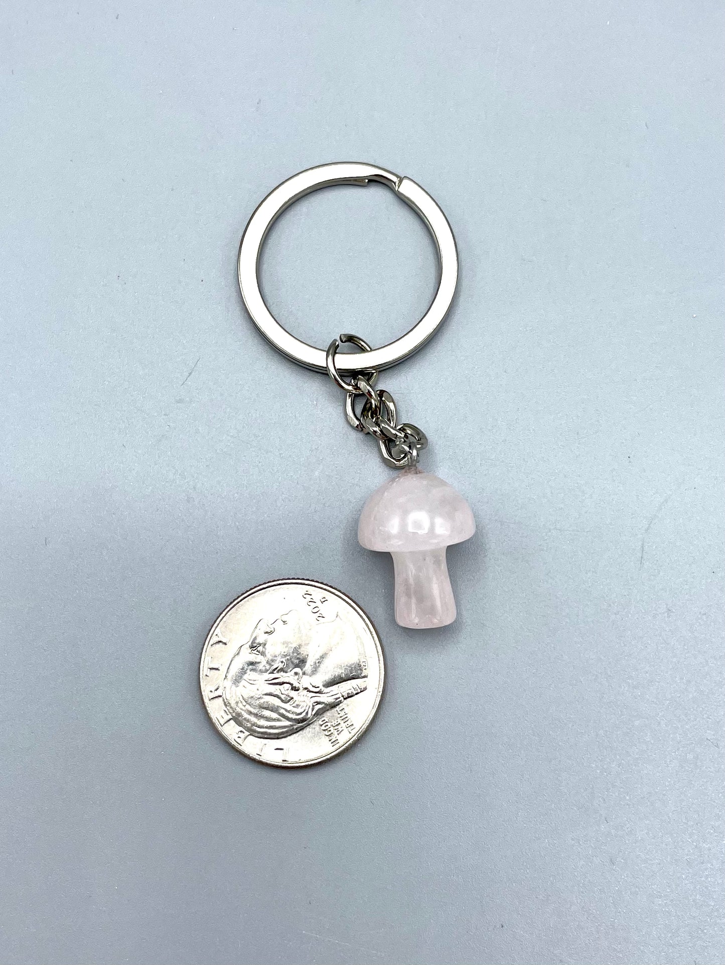 Rose Quartz Mushroom Keychain