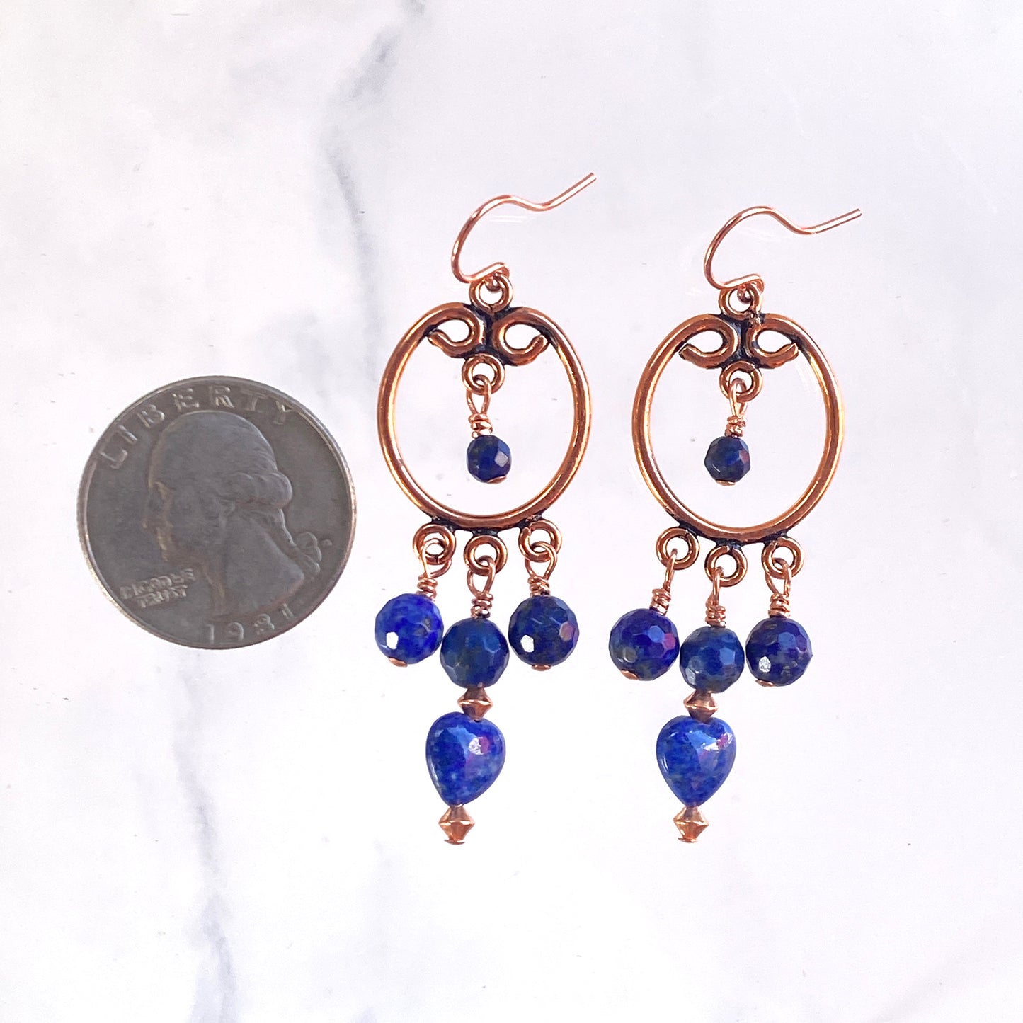 Lapis Lazuli gemstone and Copper Chandelier earrings