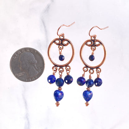 Lapis Lazuli gemstone and Copper Chandelier earrings