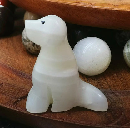 Natural white Jade gemstone dog