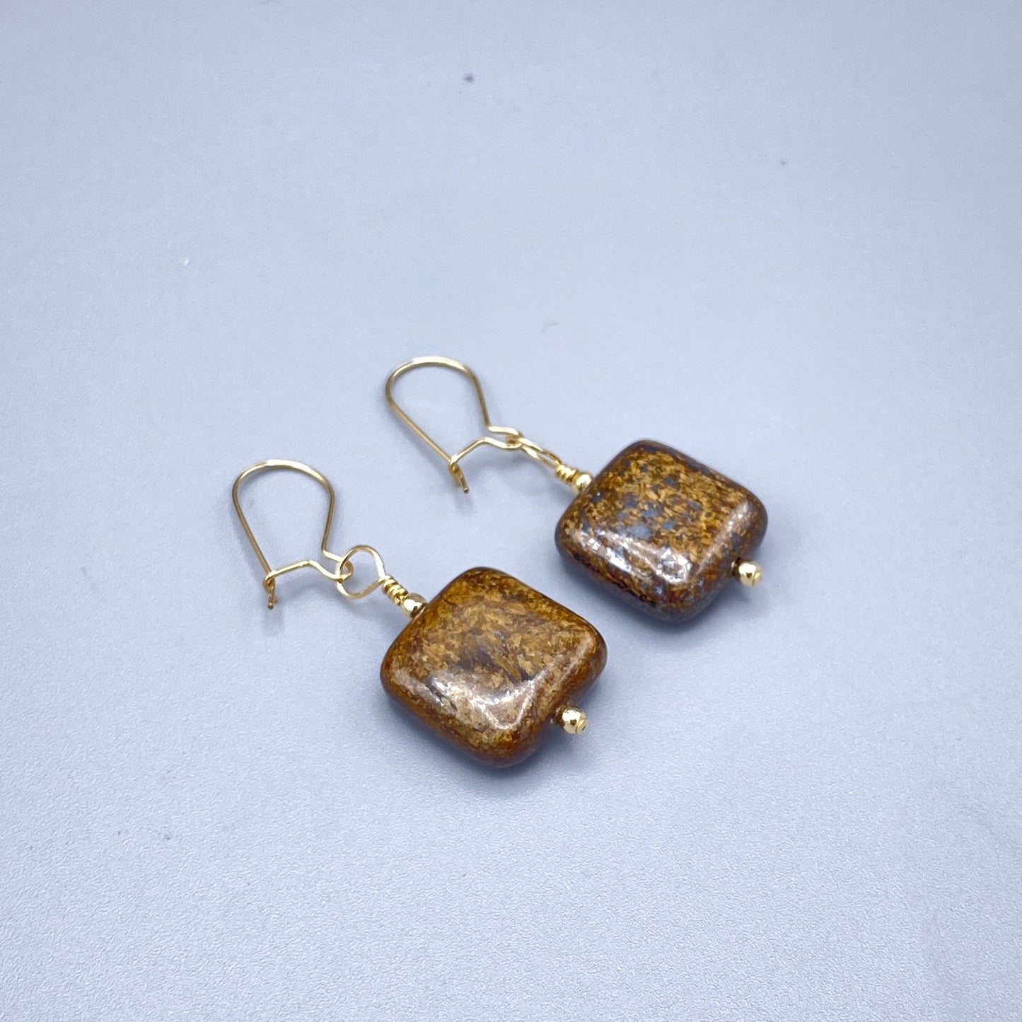 Bronzite Gemstone and 14 kt gf Drop Earrings