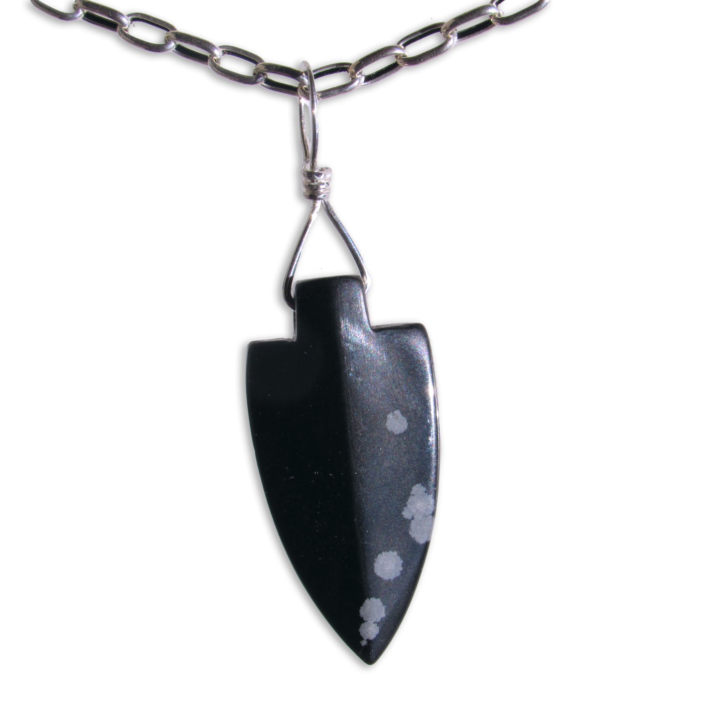 Snowflake Obsidian gemstone Arrowhead on silver chain Necklace