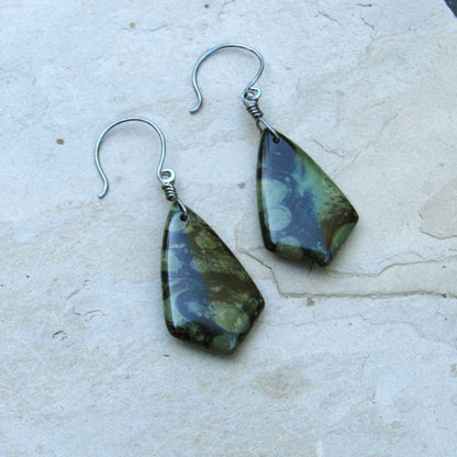 Kambaba Jasper Hand Wrapped in Sterling Silver Drop Earrings