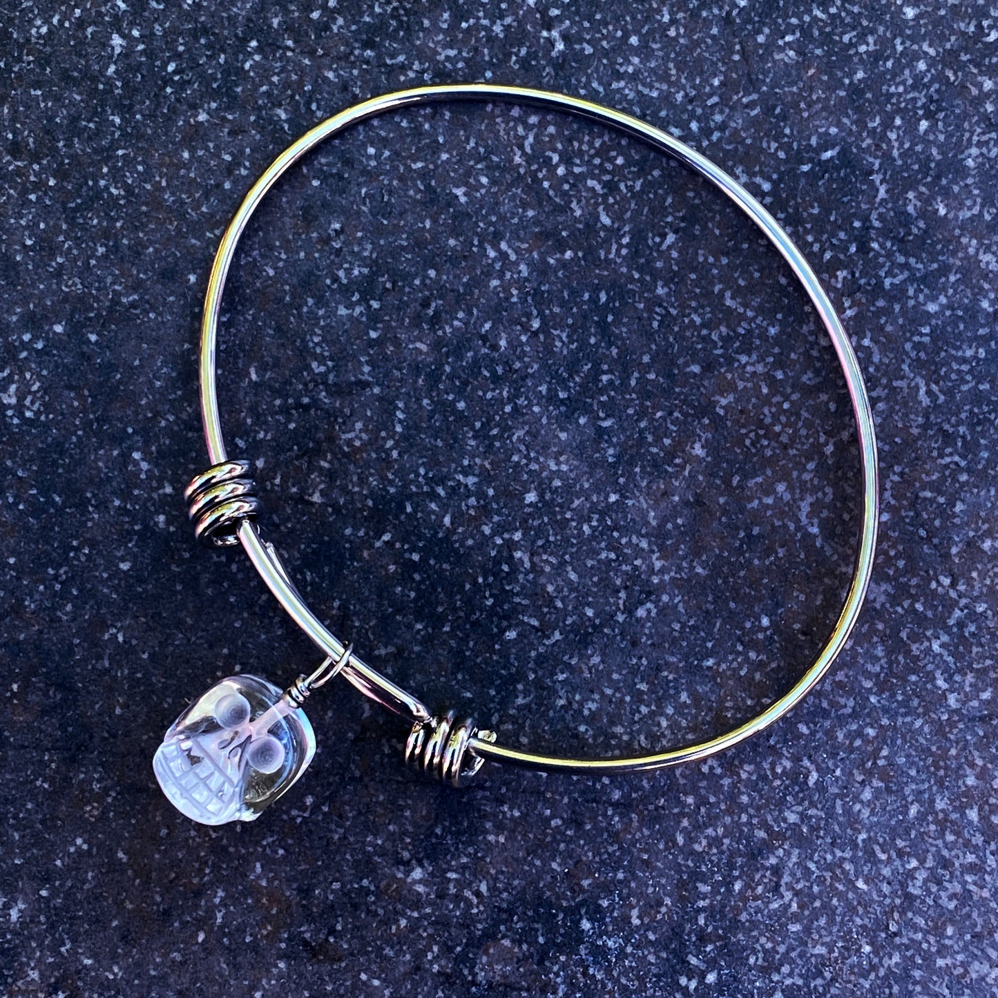 Clear Quartz Skull Bangle Bracelet