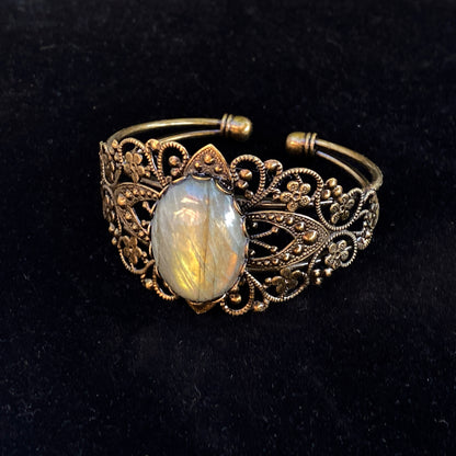 Labradorite Gemstone and Brass Cuff Bracelet