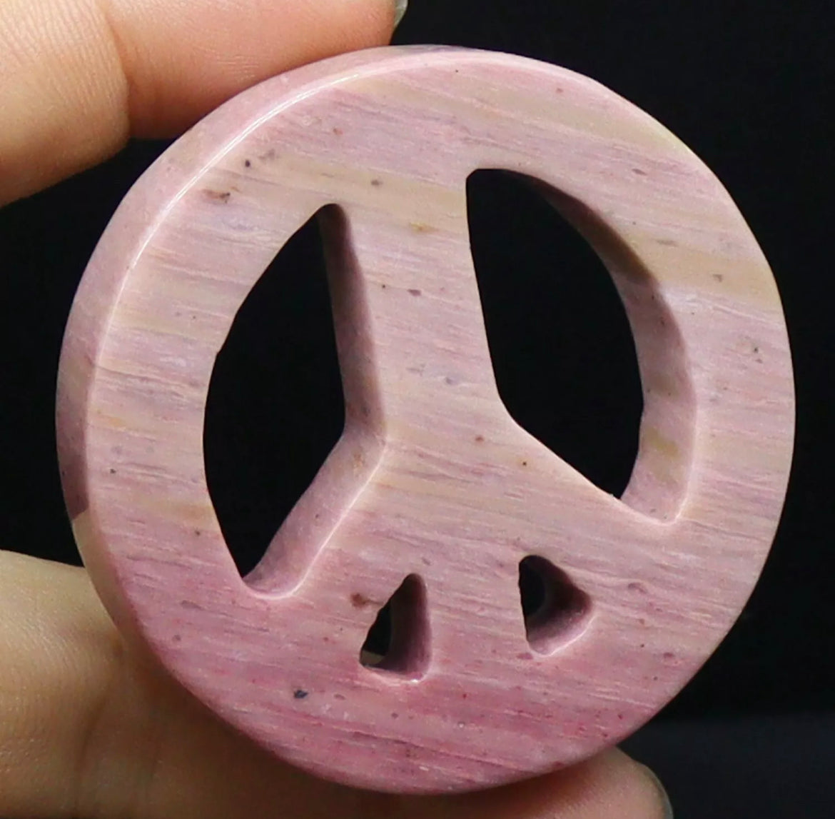 Natural Rhodonite Peace Sign figurine