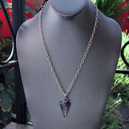 Unisex Fluorite Gemstone Arrowhead on Sterling Silver Chain