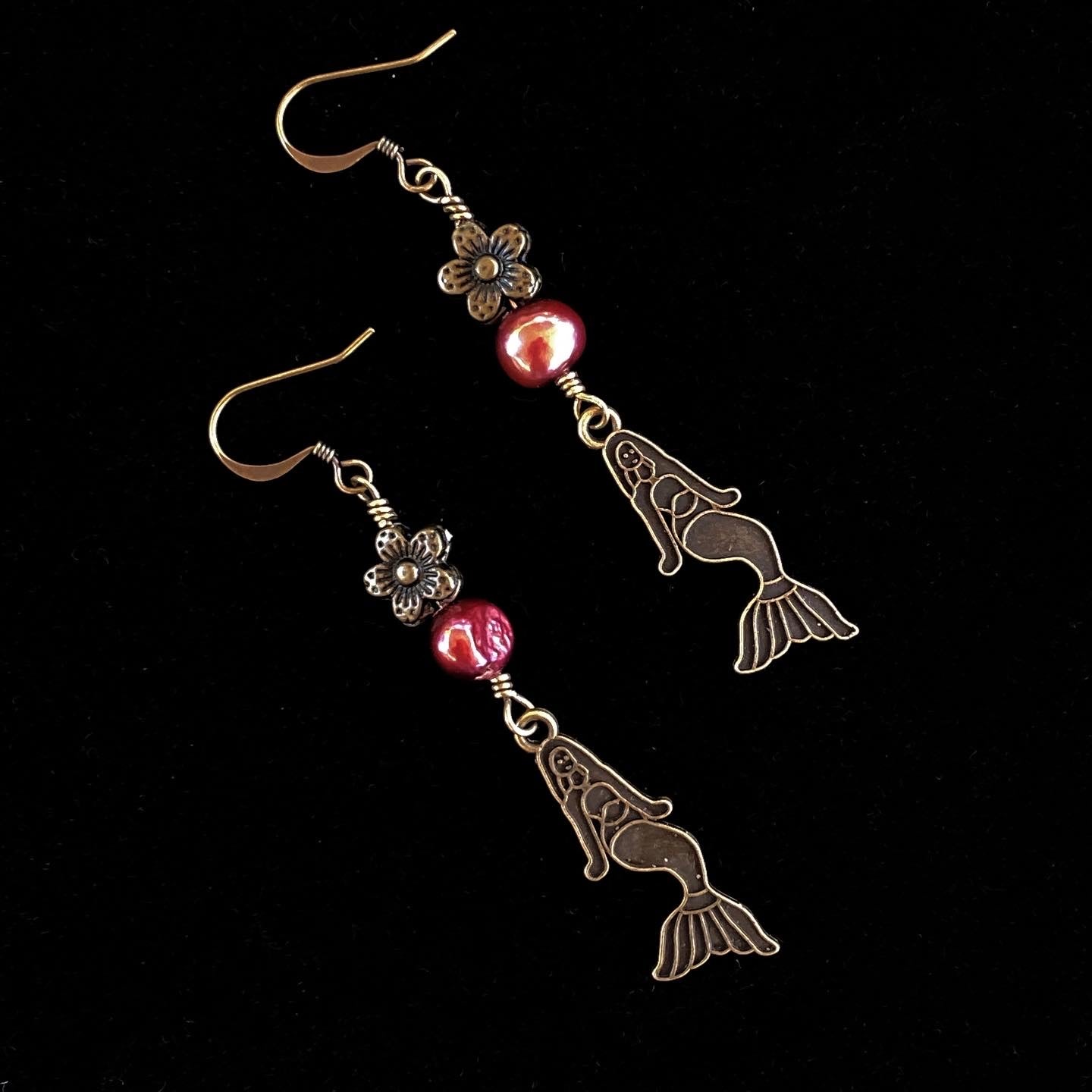 Mermaid and Pearl Dangle earrings