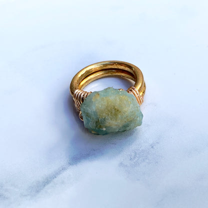 Raw Aquamarine gemstone Brass Ring