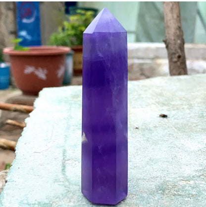 Natural purple fluorite gemstone tower point aura wand