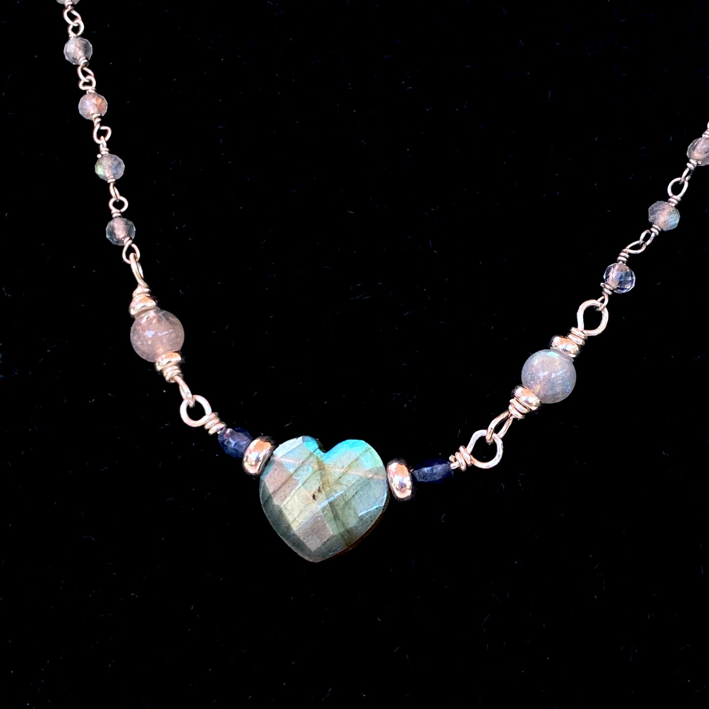 Labradorite, Blue Sapphires gemstones, and Sterling Silver necklace