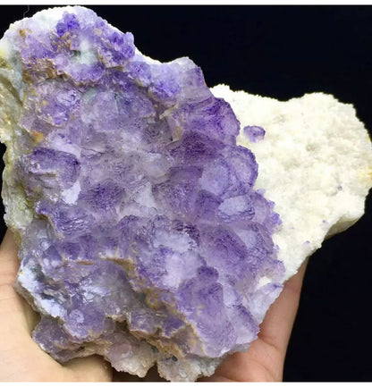 Natural Purple Edge Fluorite Crystal & White Calcite rough form Mineral Specimen