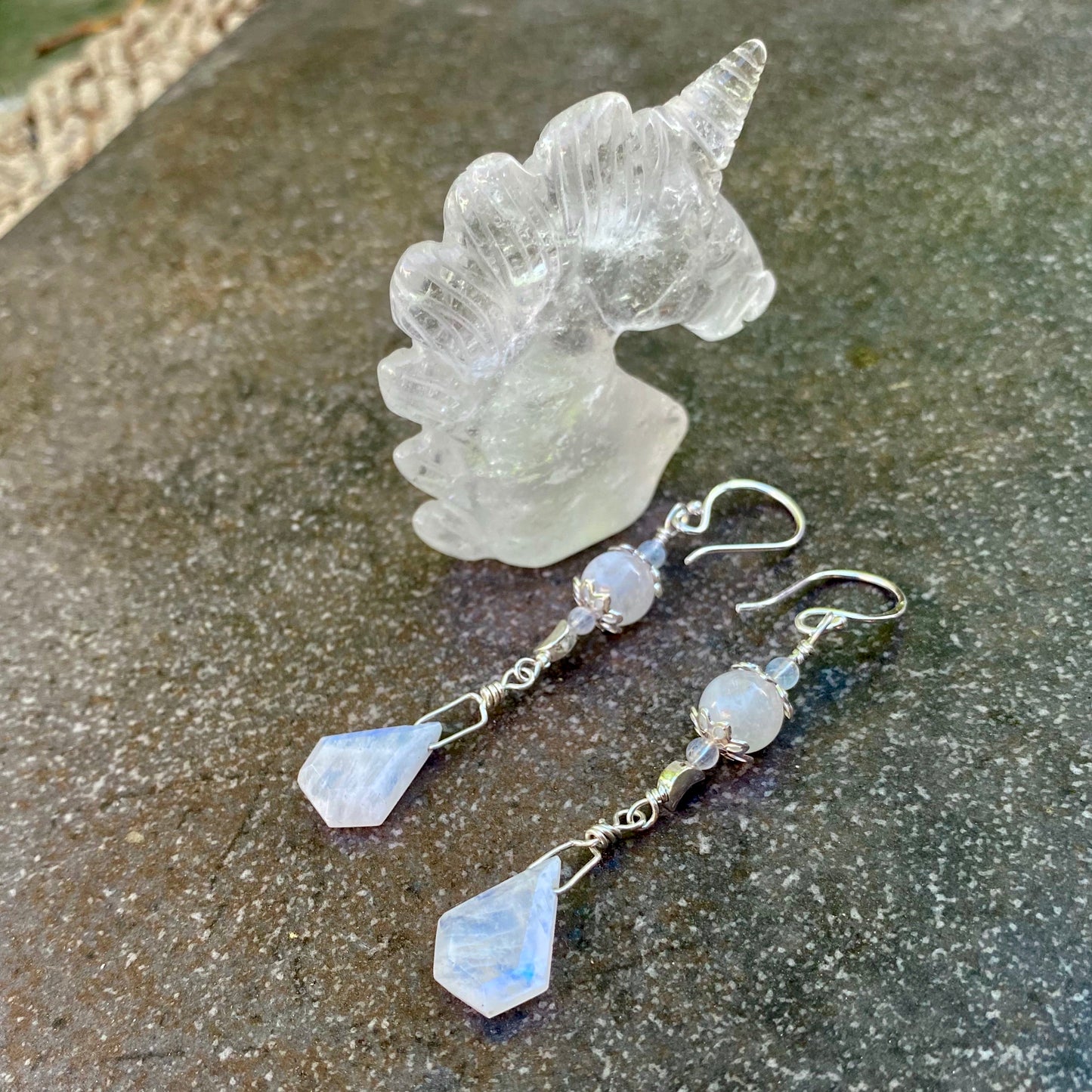 Moonstone Gemstones  With Sterling Silver Drop Earrings